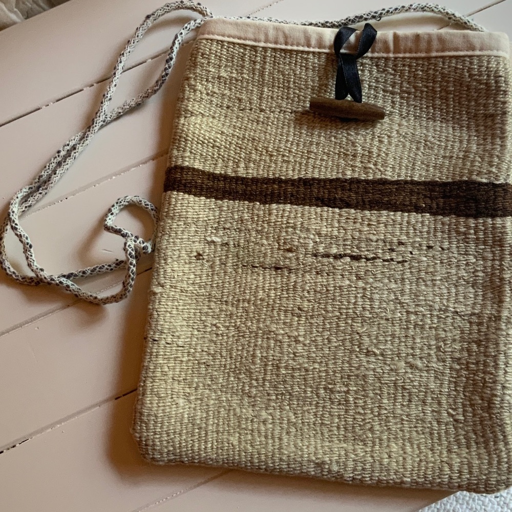 Handcrafted Jute/Canvas Tan Crossover or Shoulder Bag